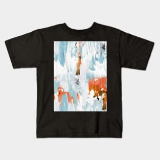 New dawn white & bright - fluid painting pouring image in white, orange and sky blue Kids T-Shirt
